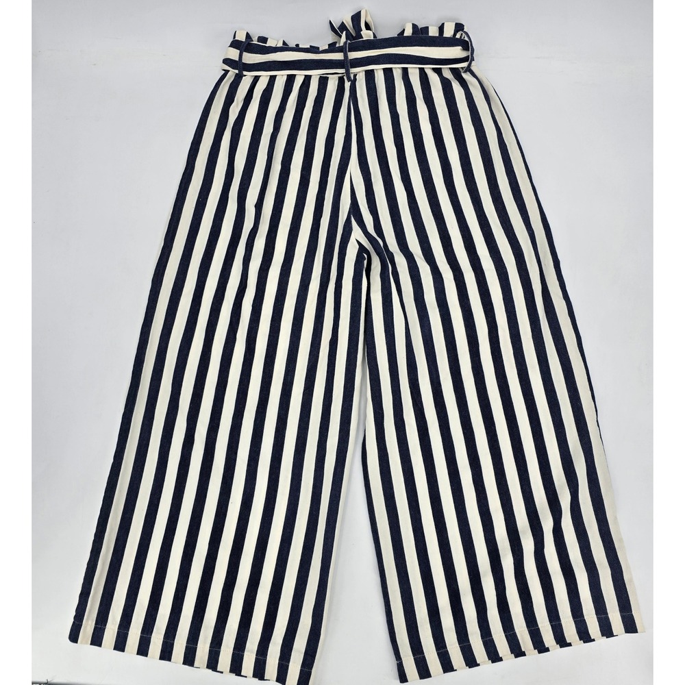 GILLI Navy White Striped Paperbag Waist Wide Leg Pants Large Coastal Nautical - Picture 5 of 6